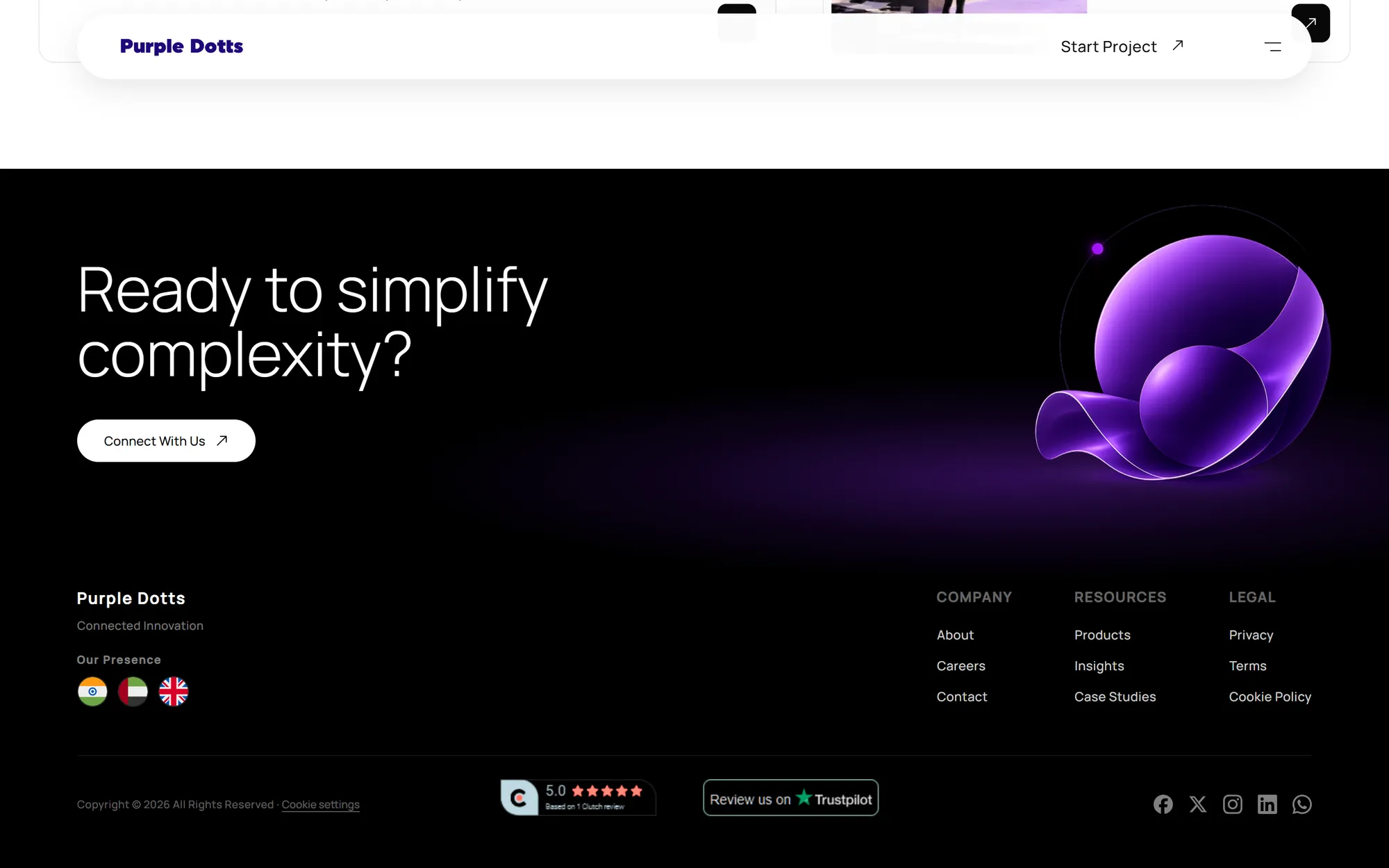 Dark footer with the question Ready to simplify complexity