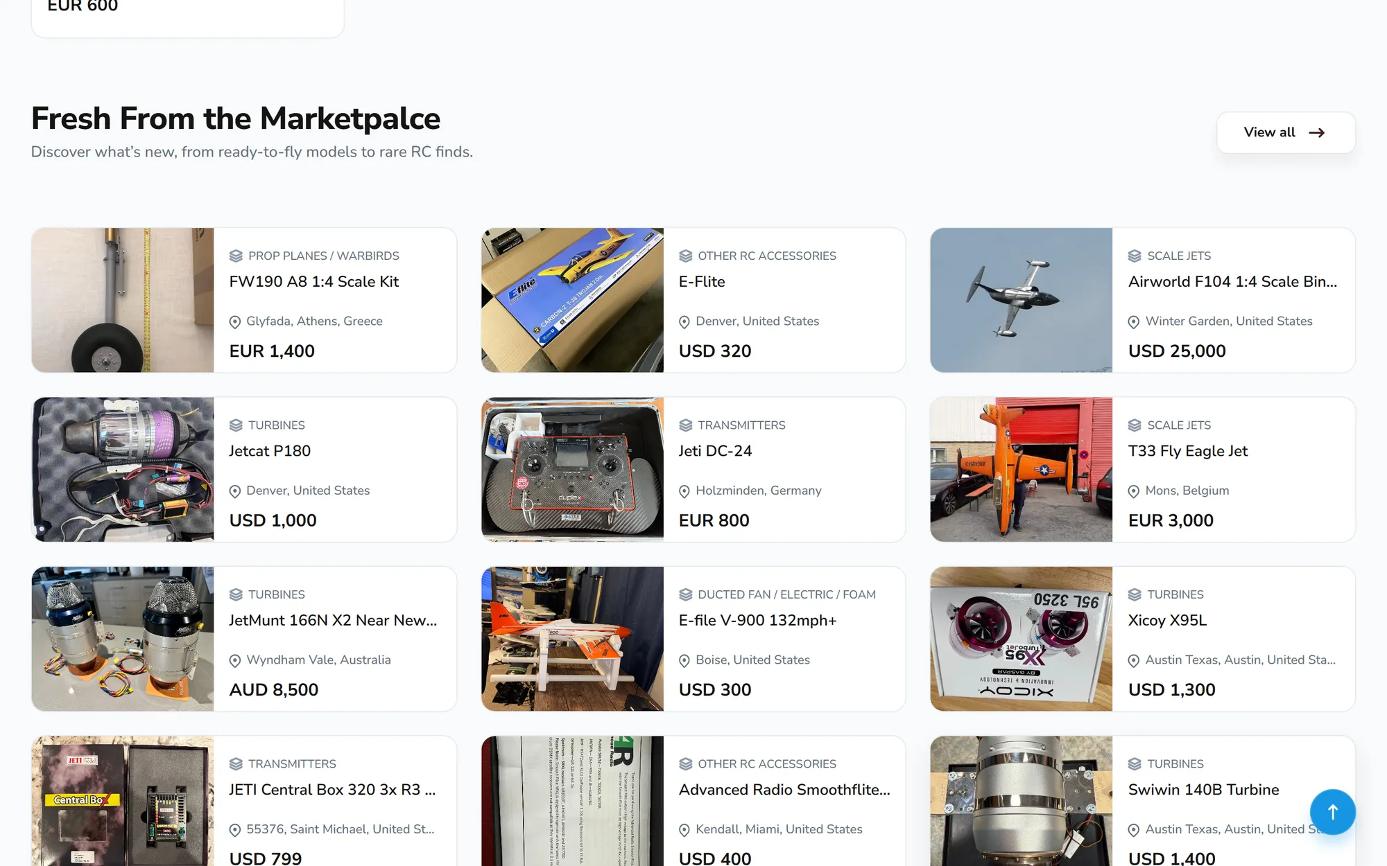 Grid of recent RC listings