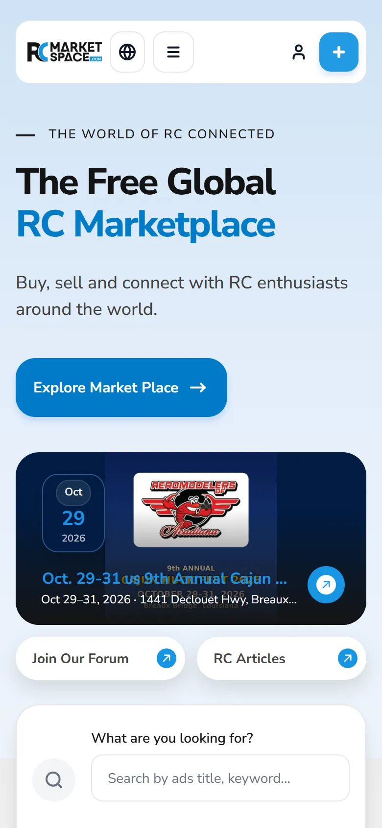 RC Marketspace website on a mobile screen